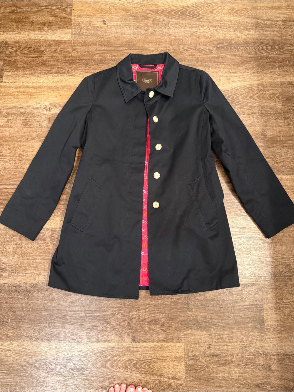 Coach Navy Blue Trench Coat with Pink Lining